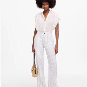 NWT Madwell The Zoe Relaxed Wide Pant in 100% Linen Blue White Beachy Stripe 6